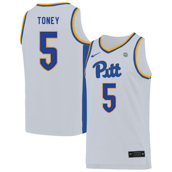 Men #5 Au'diese Toney Pitt Panthers College Basketball Jerseys Sale-White